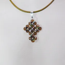 Pendant 40cm - Ciara-Olive Leather - Pendant 40cm - Laiton argenté